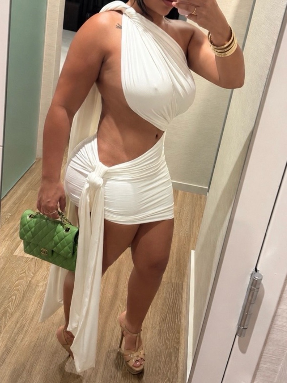 White One-Shoulder Cutout Mini Dress